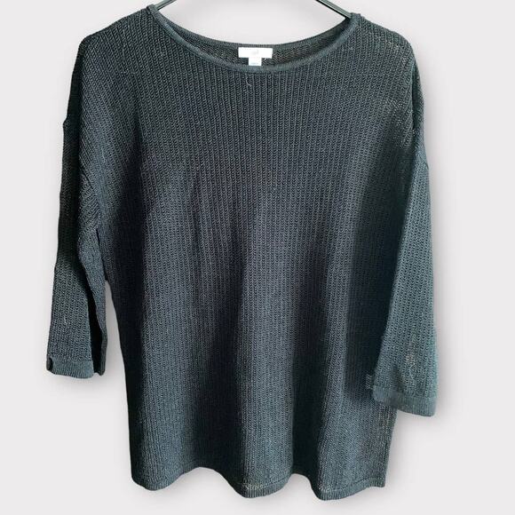 J. Jill Small Black Sweater 1/2 Sleeve Linen Blend - Picture 1 of 8